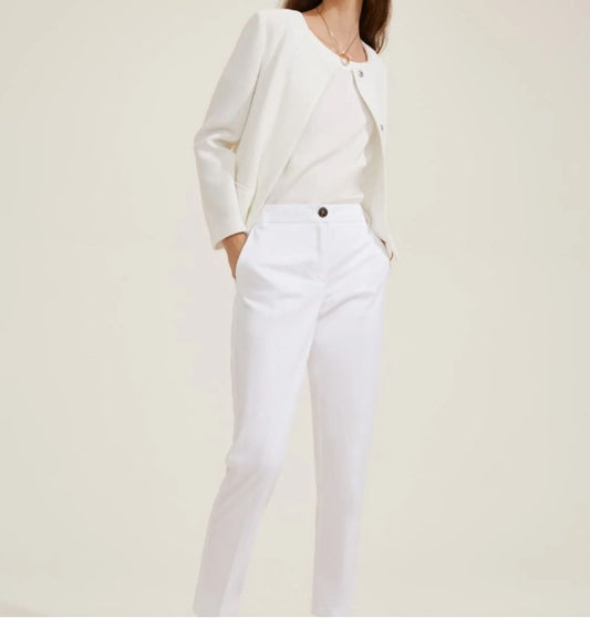 Pantaloni in cotone stretch beige o bianco