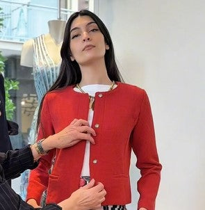 Giacchina dal taglio sartoriale e silhouette sfiancata - Verde Acqua e Rosso mattone