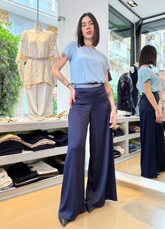 Pantaloni a Palazzo in Crêpe Lucido