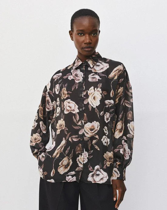 Camicia Semitrasparente in Stampa Floreale