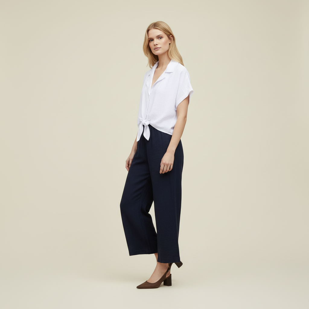 Blusa a maniche corte - Marrone, Blu, Bianco