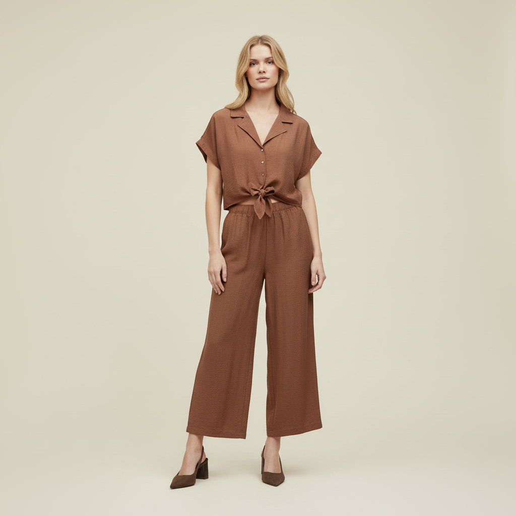 Blusa a maniche corte - Marrone, Blu, Bianco