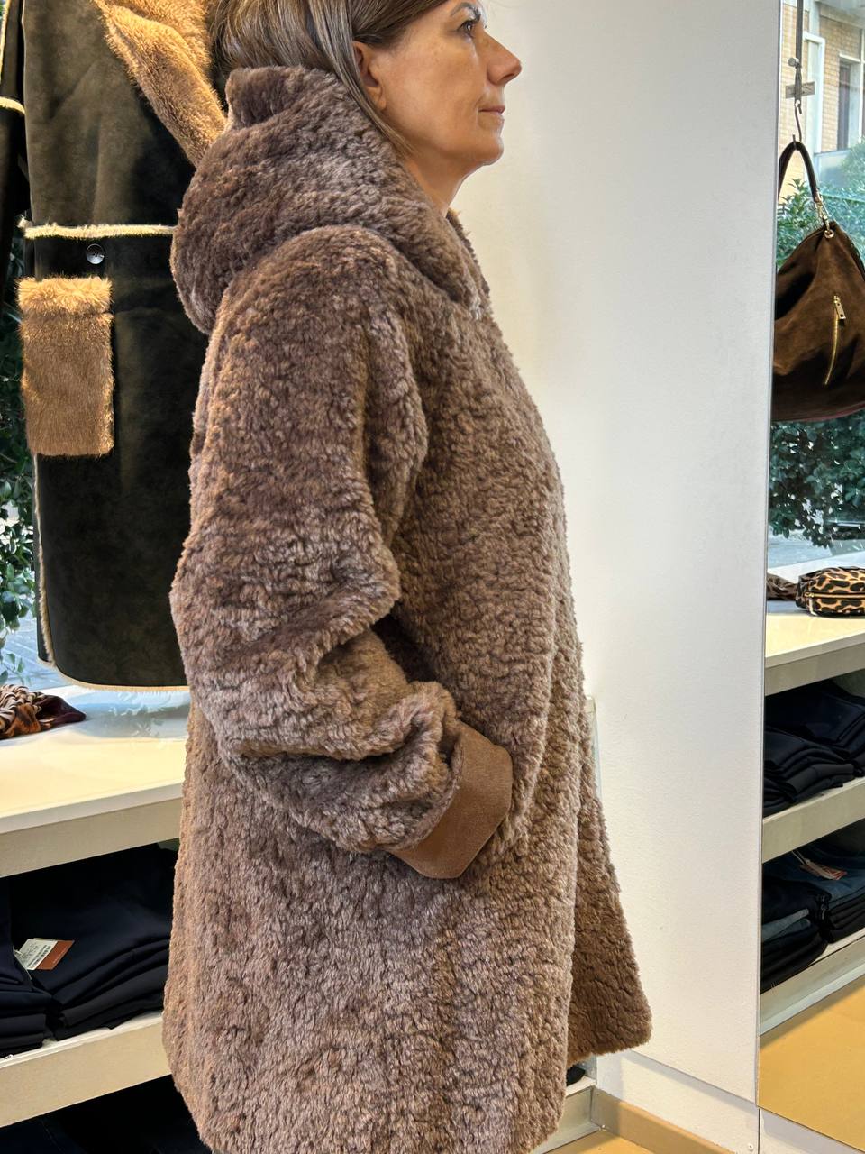Giaccone Reversibile in Ecopelliccia- Bordeaux, Marrone