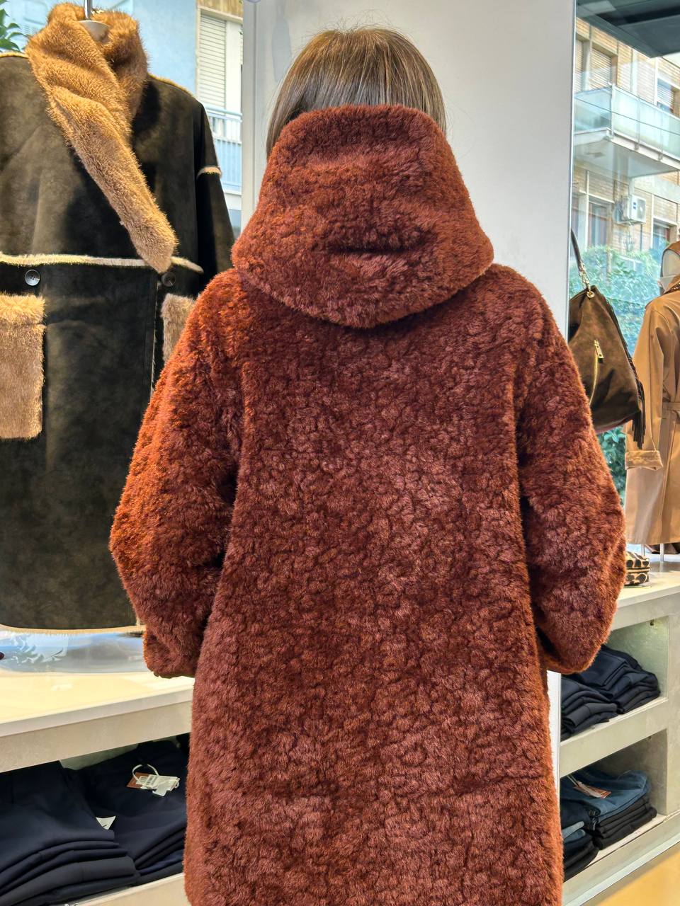 Giaccone Reversibile in Ecopelliccia- Bordeaux, Marrone