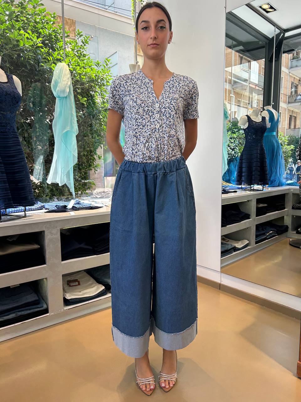 Jeans Wide Leg con Risvolto Maxi