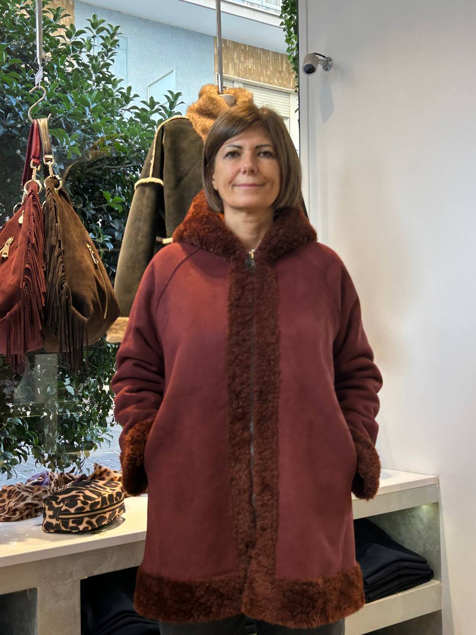 Giaccone Reversibile in Ecopelliccia- Bordeaux, Marrone