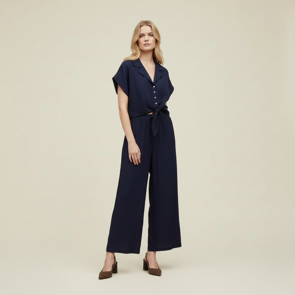 Blusa a maniche corte - Marrone, Blu, Bianco