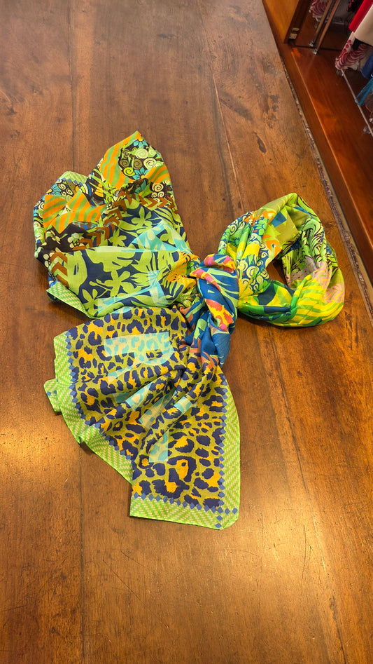 Sciarpa Pashmina in Cotone e Seta con Stampa Tropical