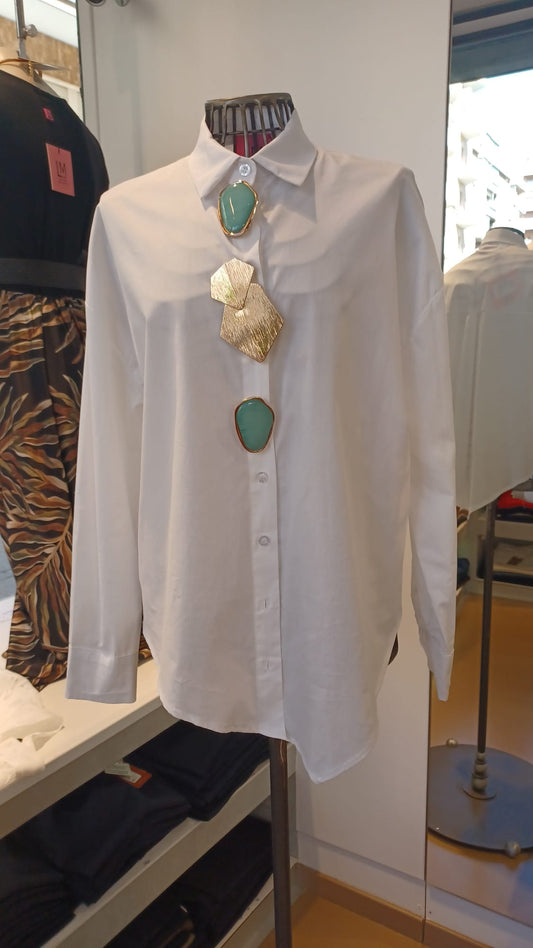 Camicia Oversize in Cotone con Gioielli Multifunzione - Beige