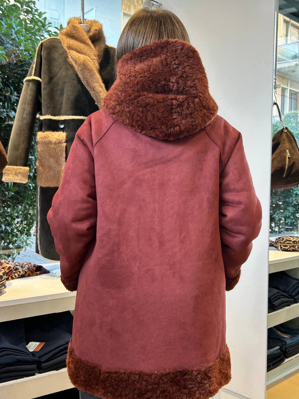 Giaccone Reversibile in Ecopelliccia- Bordeaux, Marrone