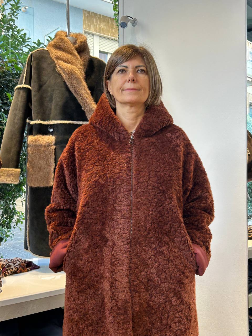 Giaccone Reversibile in Ecopelliccia- Bordeaux, Marrone