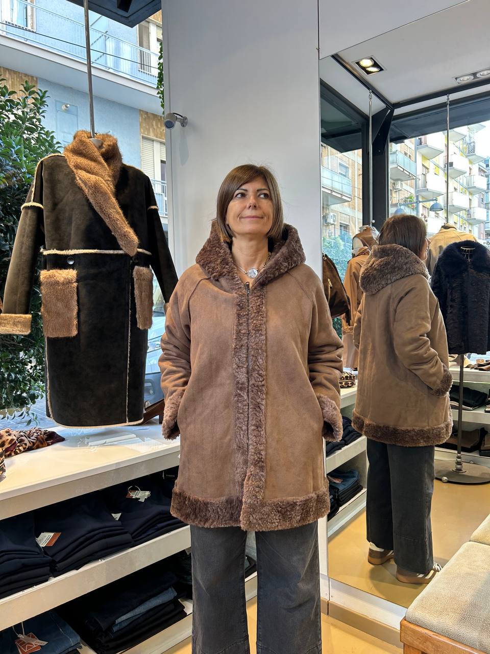 Giaccone Reversibile in Ecopelliccia- Bordeaux, Marrone