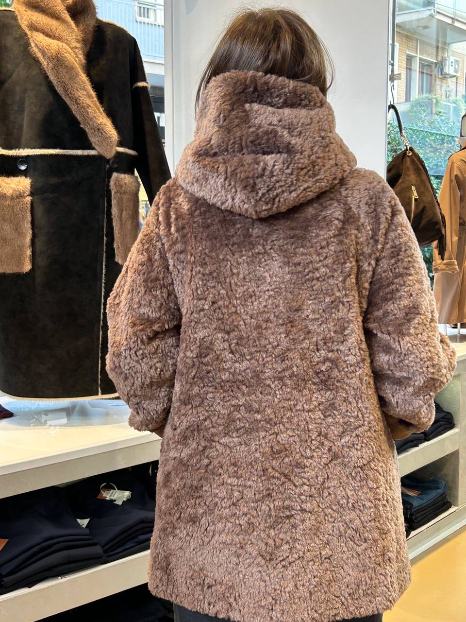 Giaccone Reversibile in Ecopelliccia- Bordeaux, Marrone