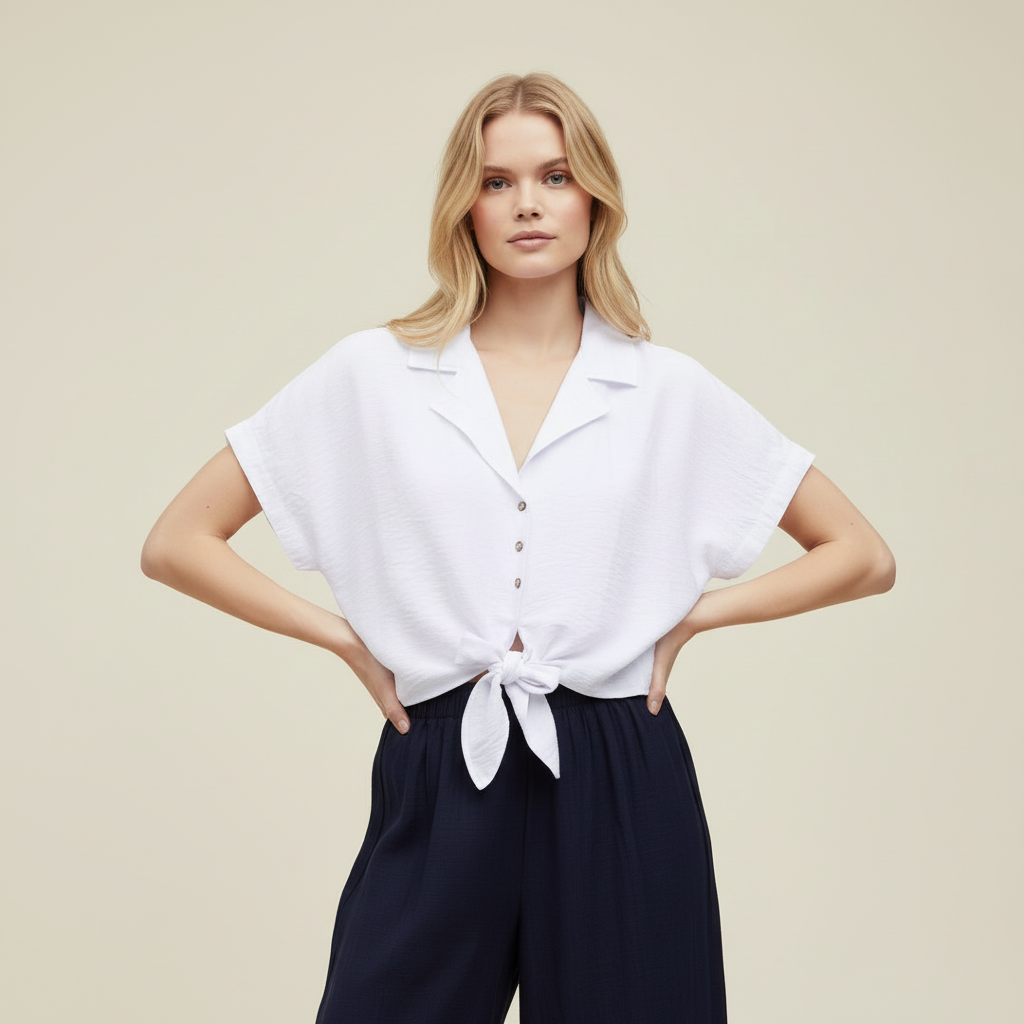 Blusa a maniche corte - Marrone, Blu, Bianco