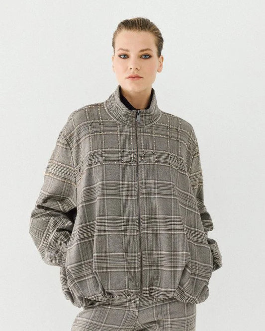 Giacca Blouson Principe di Galles con Applicazioni Punto Luce