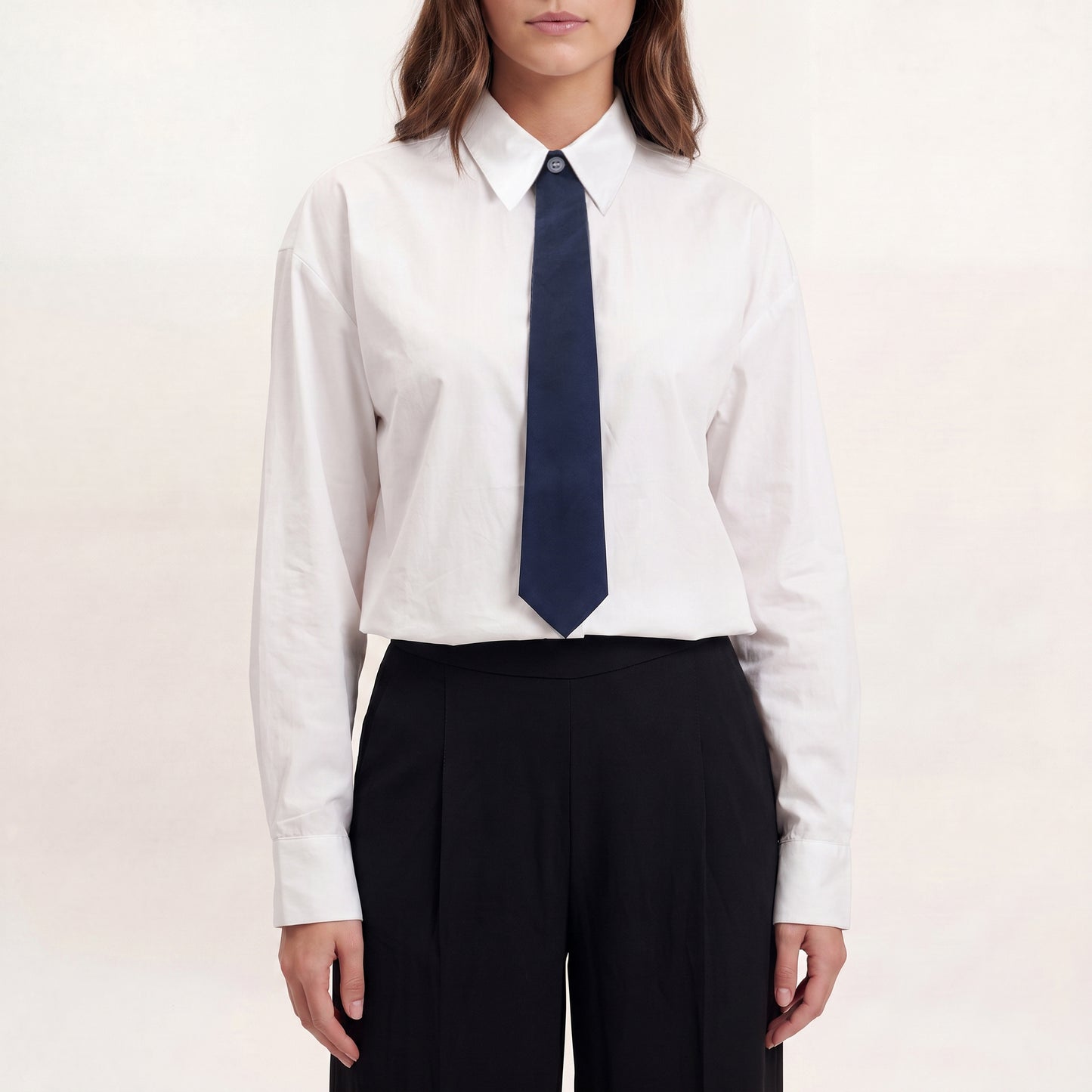 Camicia in Cotone con Cravattino Staccabile - Bianca, Celeste