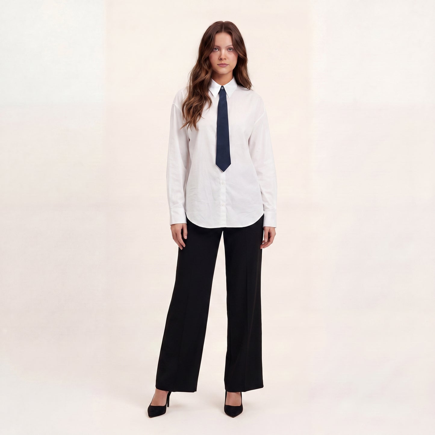 Camicia in Cotone con Cravattino Staccabile - Bianca, Celeste