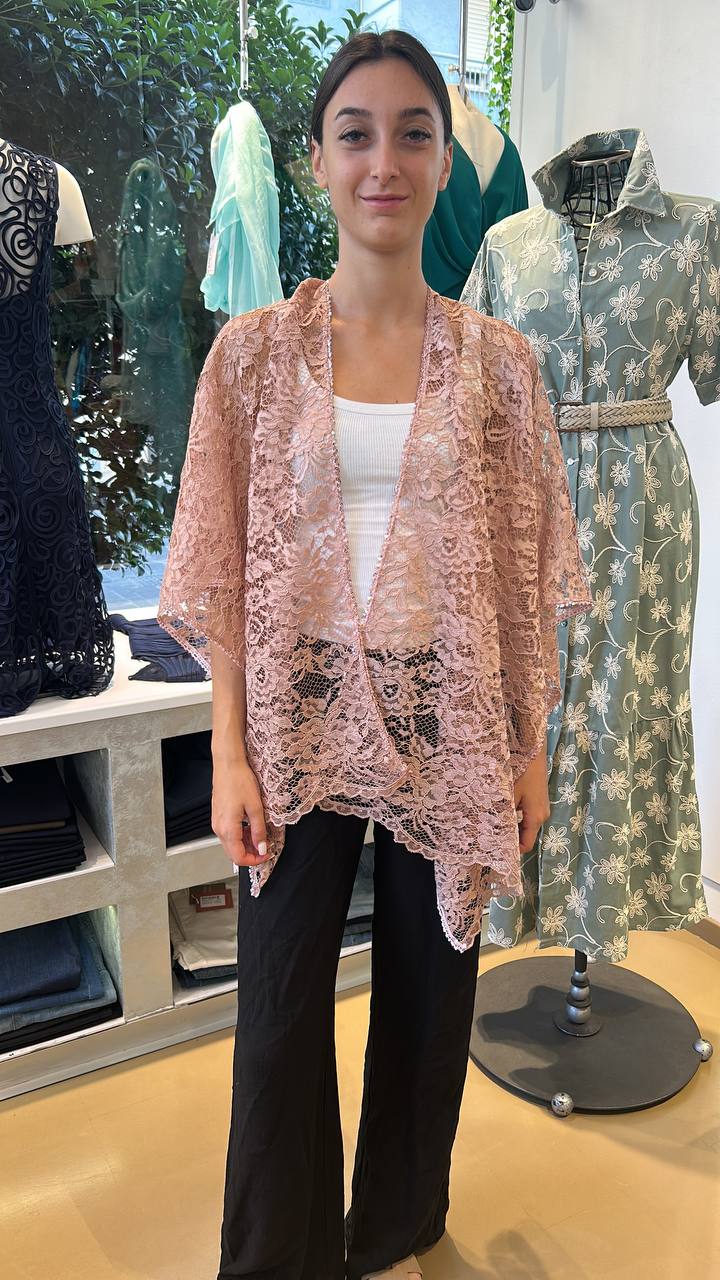 Cappa-Sciarpa in Pizzo Floreale con Paillettes – Rosa Cipria