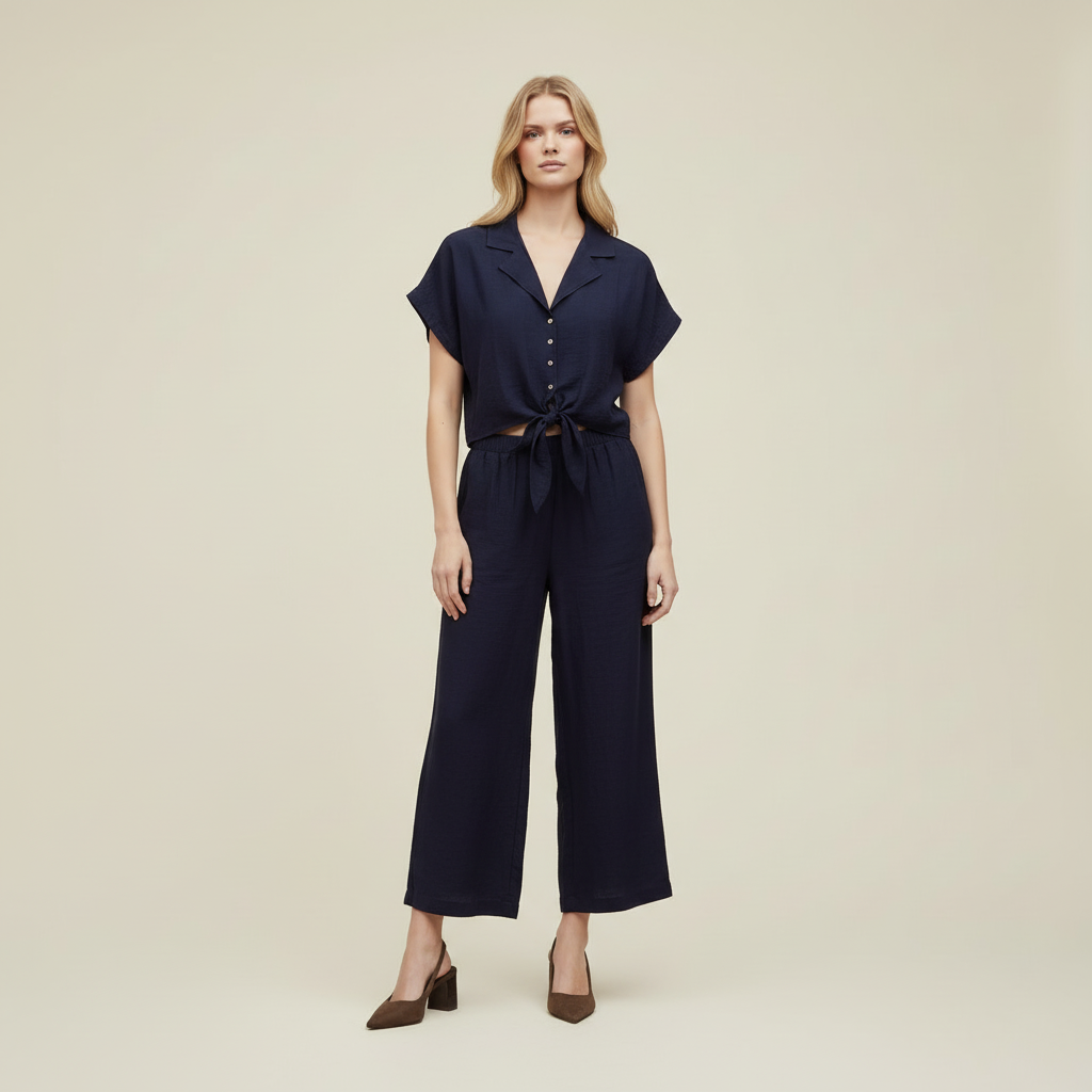 Blusa a maniche corte - Marrone, Blu, Bianco