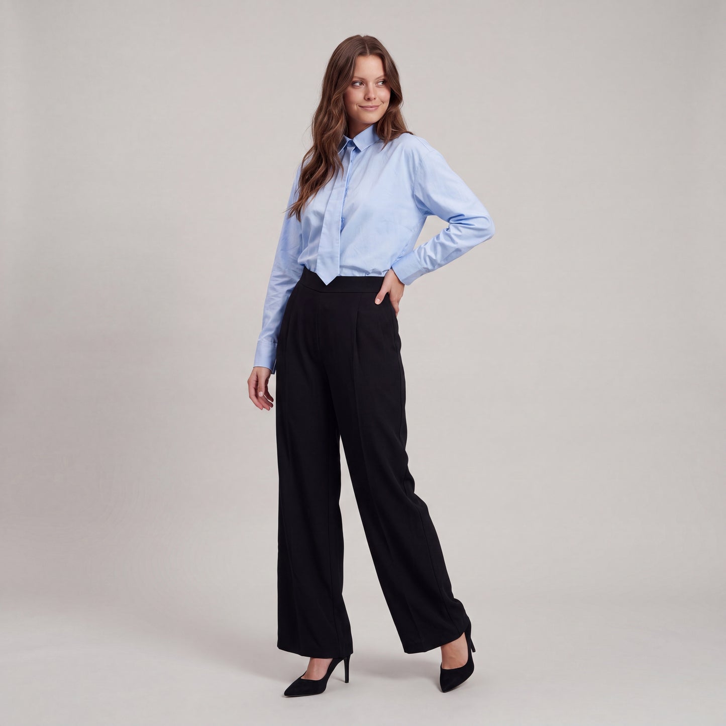 Camicia in Cotone con Cravattino Staccabile - Bianca, Celeste