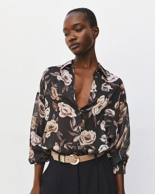 Camicia Semitrasparente in Stampa Floreale