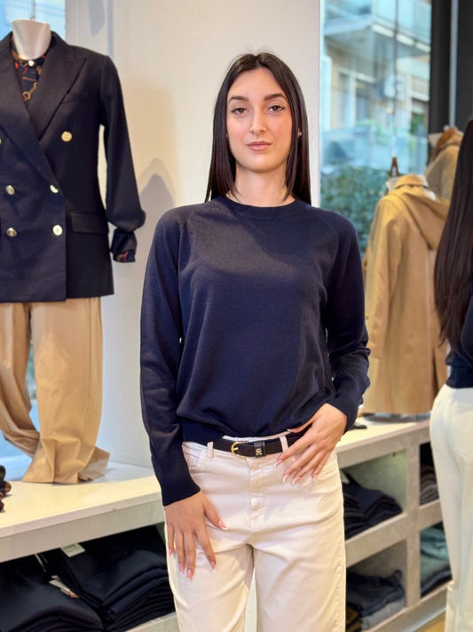 Crew neck jumper - Blue, black, camel