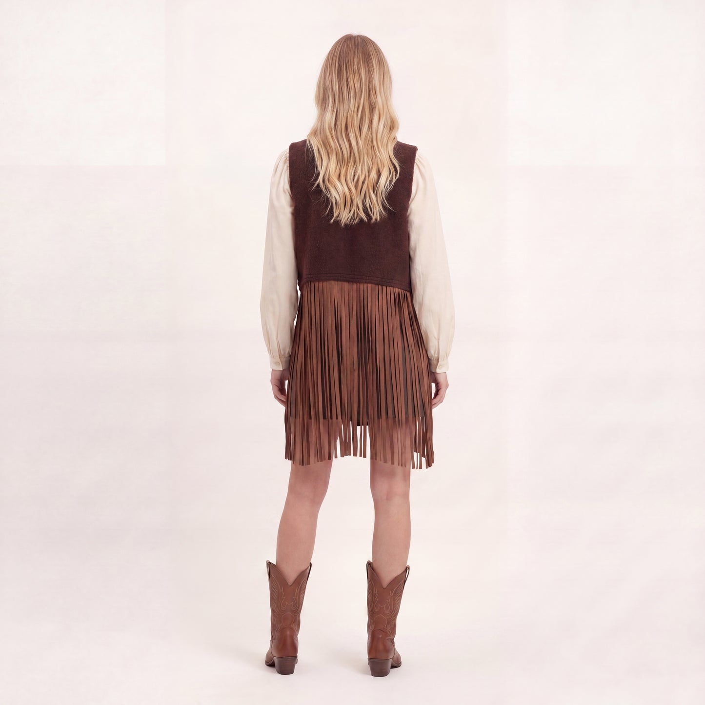 Gilet con Frange e Borchiette - Marrone, Nero