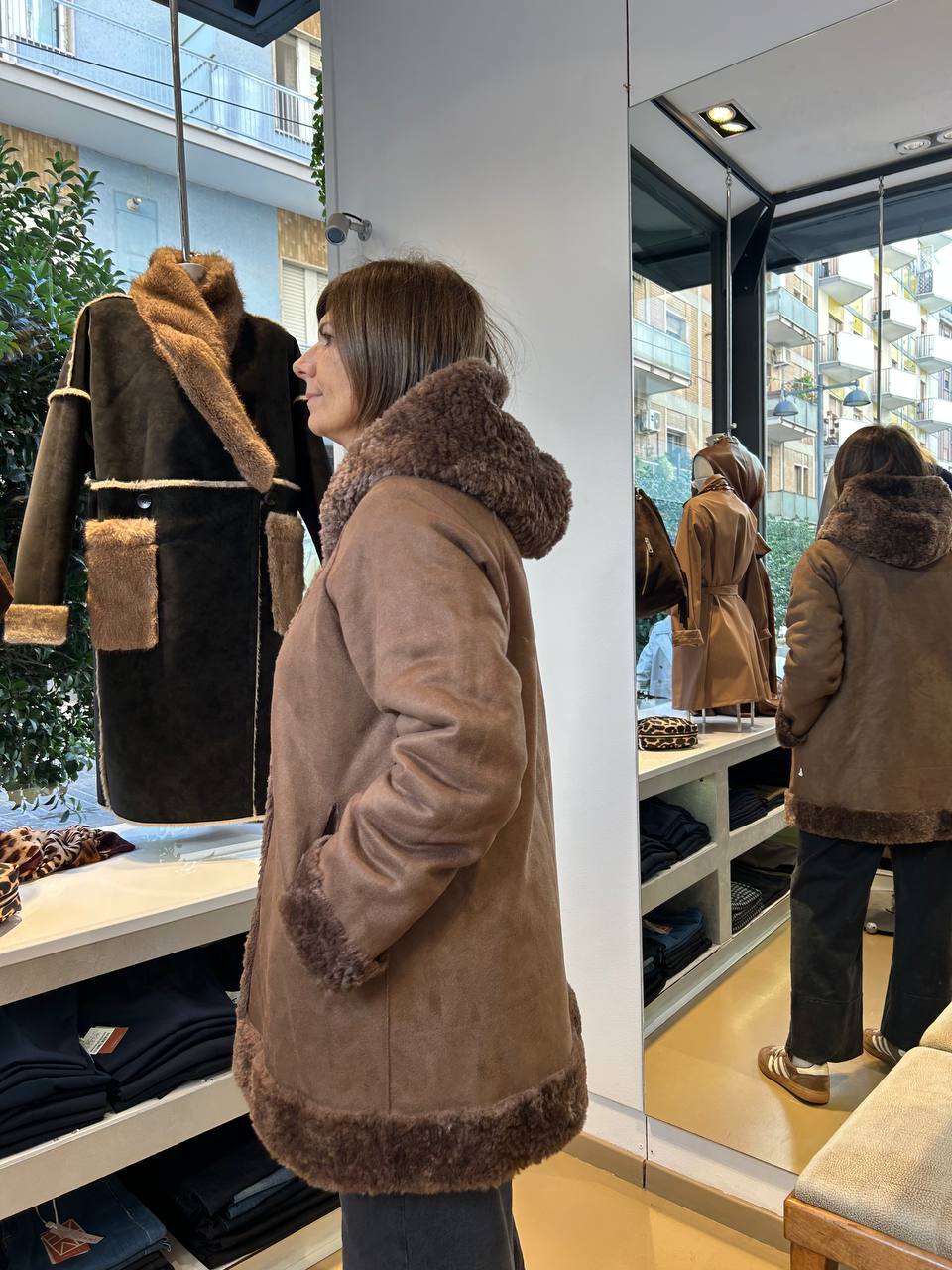 Giaccone Reversibile in Ecopelliccia- Bordeaux, Marrone