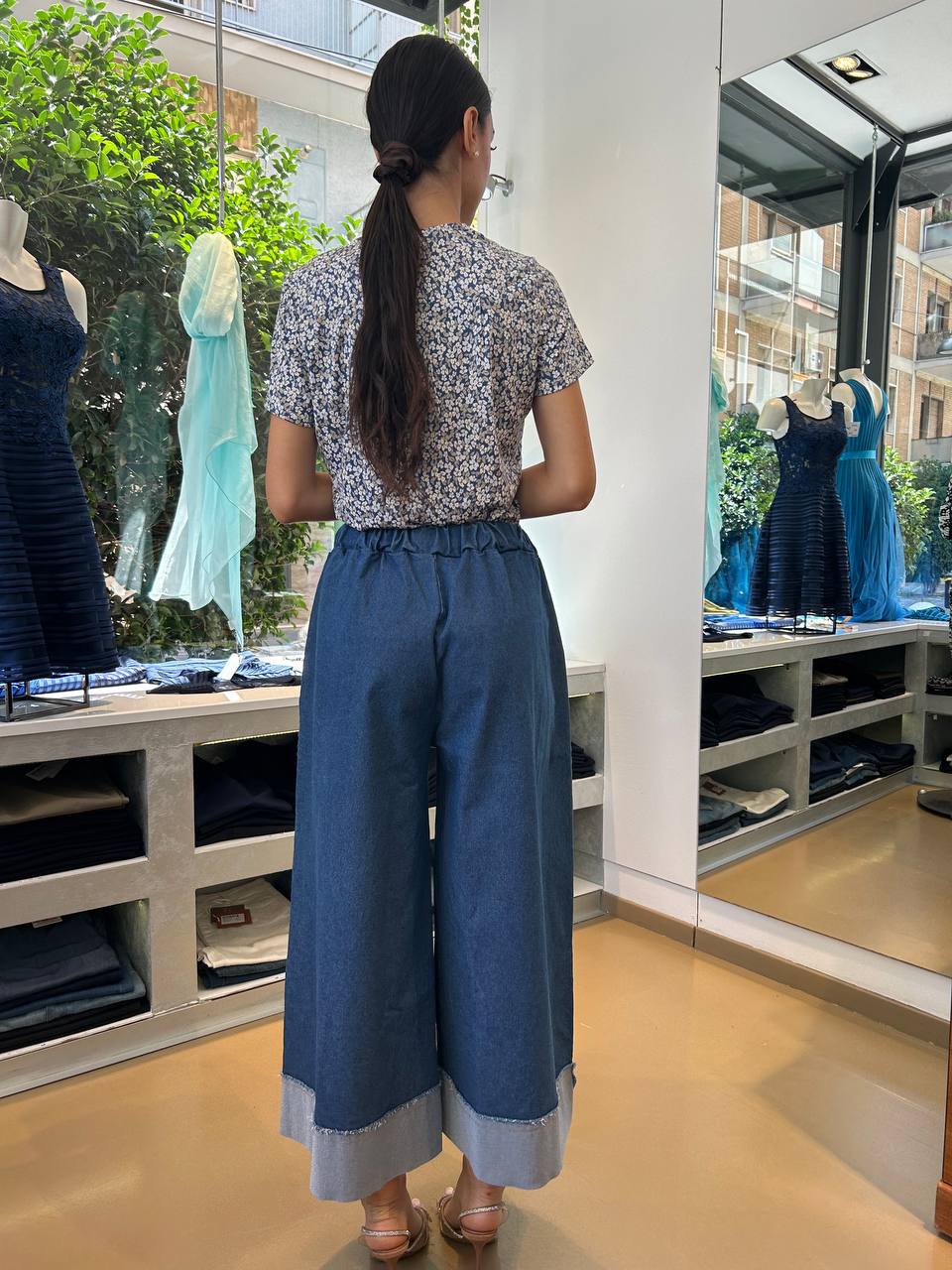 Jeans Wide Leg con Risvolto Maxi