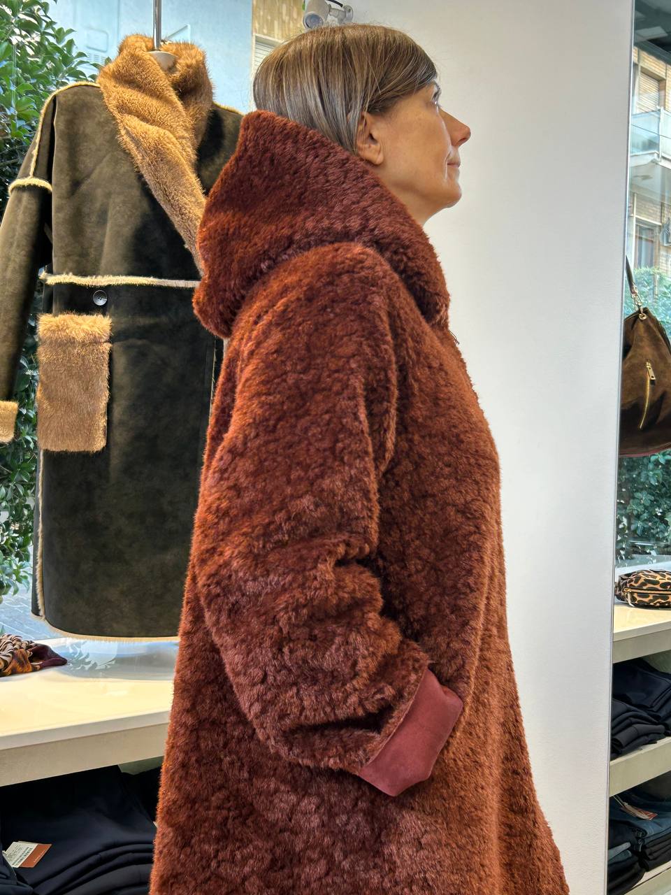 Giaccone Reversibile in Ecopelliccia- Bordeaux, Marrone