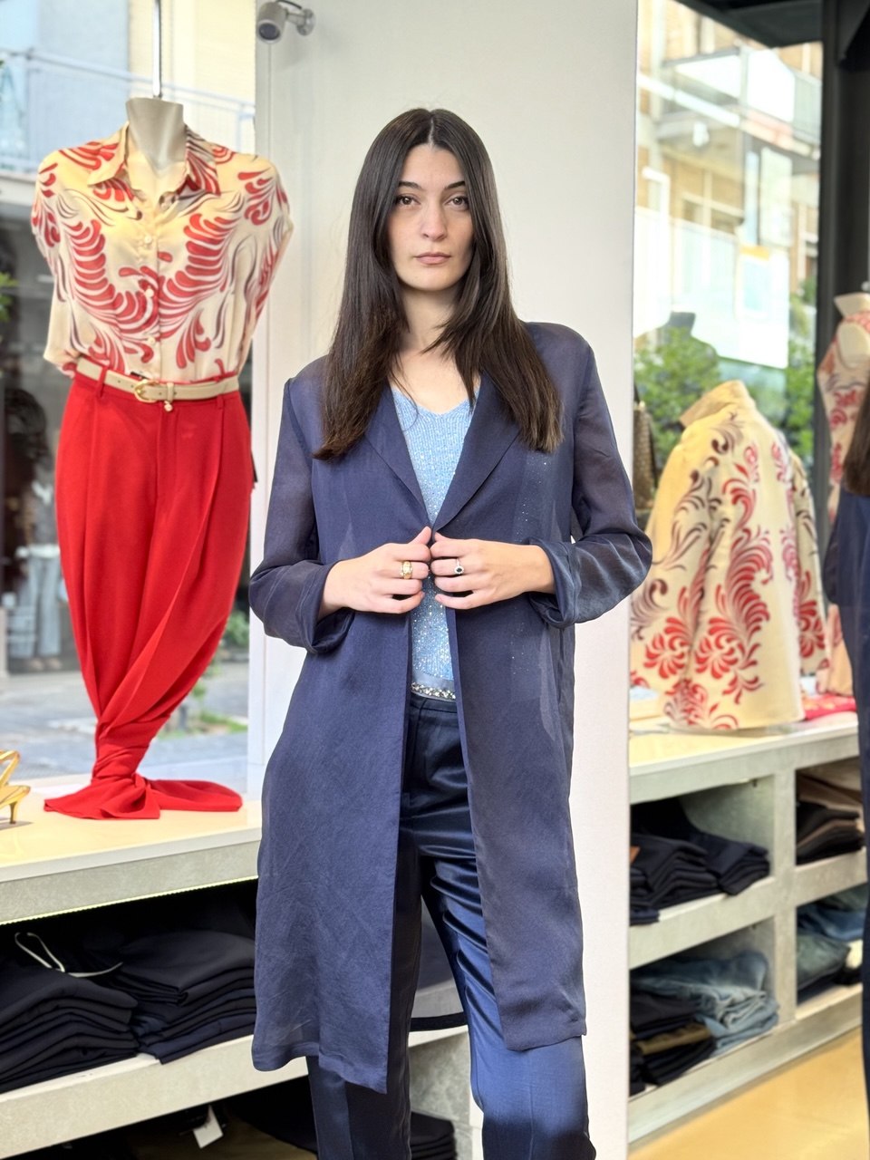 Soprabito in Organza Fluida con Cintura – Rosa Antico, Blu, Grigio