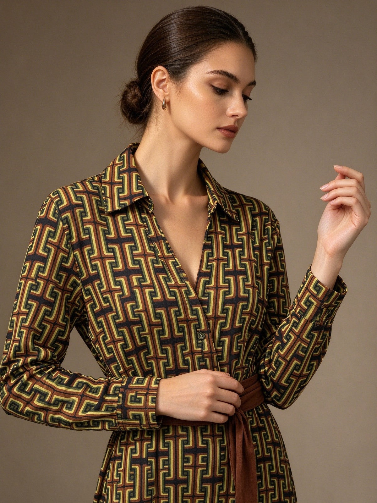 Abito a Camicia in Stampa Geometrica
