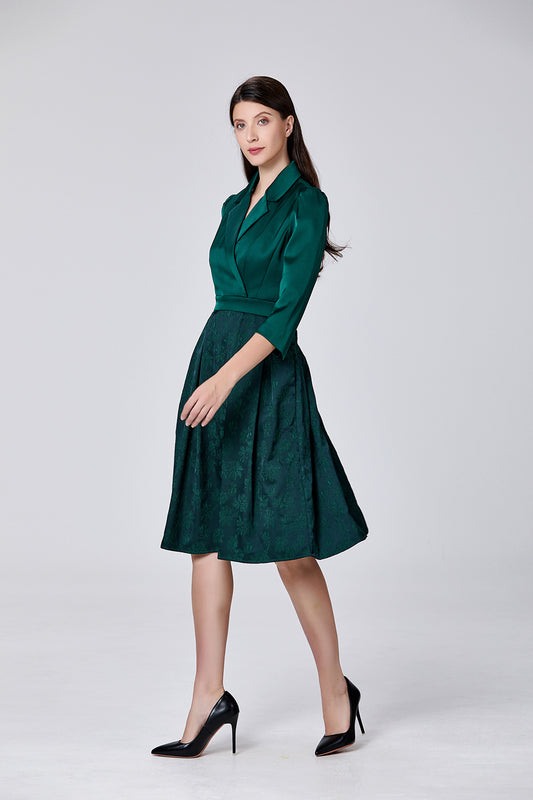 Abito con gonna morbida in broccato - Verde Abete