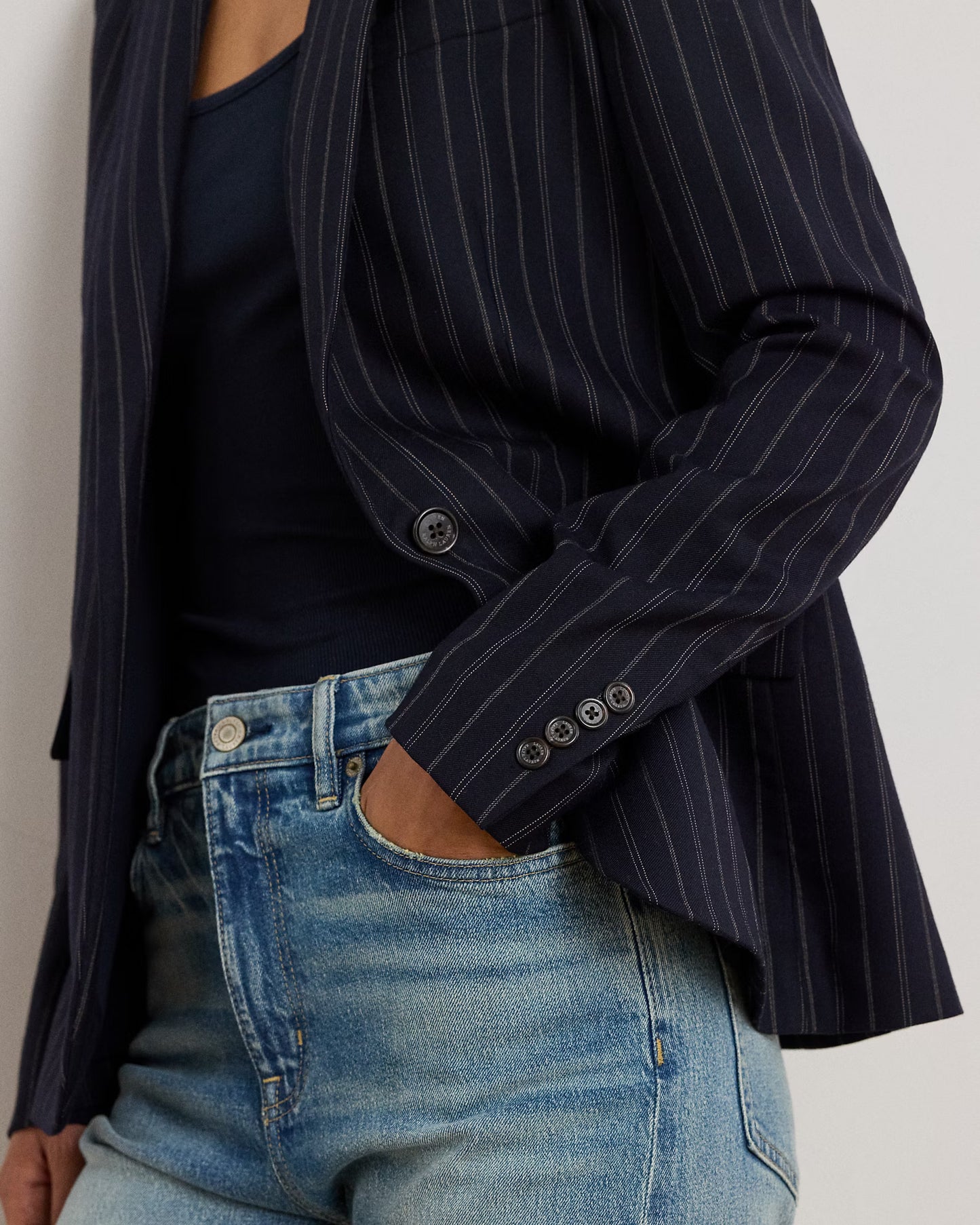 Giacca a Blazer Gessato Blu e Crema