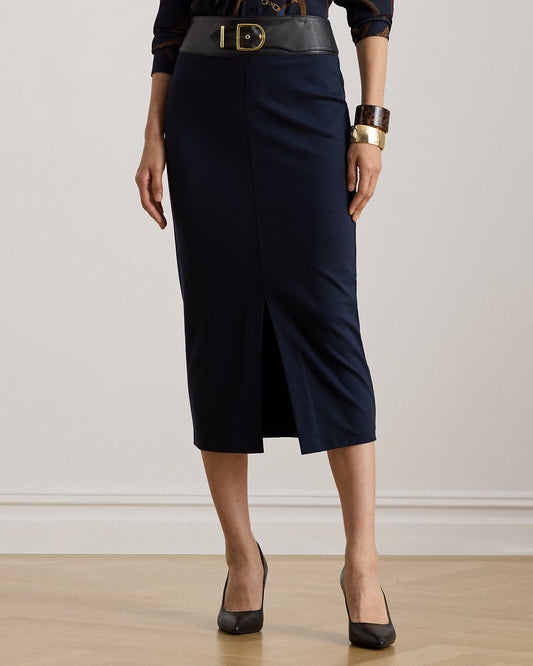 Compact jersey straight midi skirt