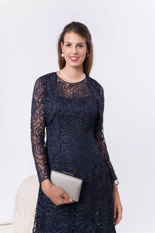 Giaccha a Bolero in Pizzo Lavorazione Soutache su base tulle - Blu