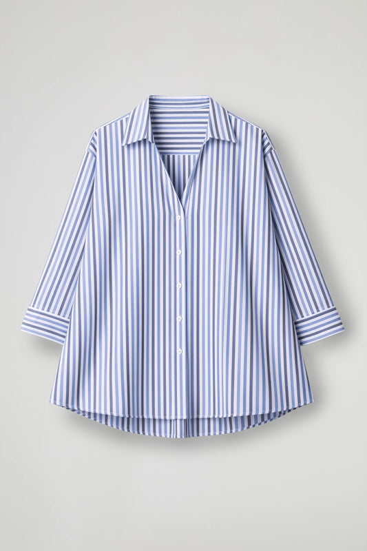 Flared striped shirt - Light blue