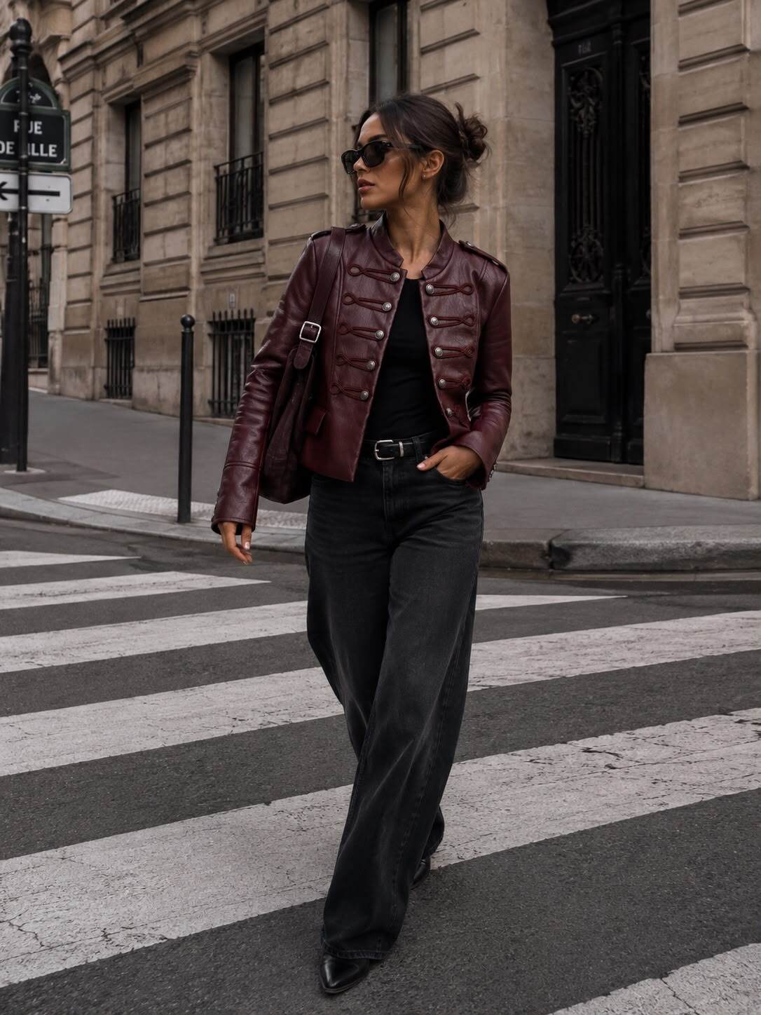 Giacca Corta in Ecopelle Stile Militare - Marrone, Nero, Bordeaux